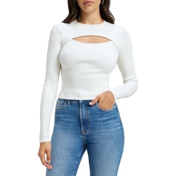 Good American Ivory White Ribbed Long Sleeve Cut Out Top Plus Size XXL - Picture 1 of 8